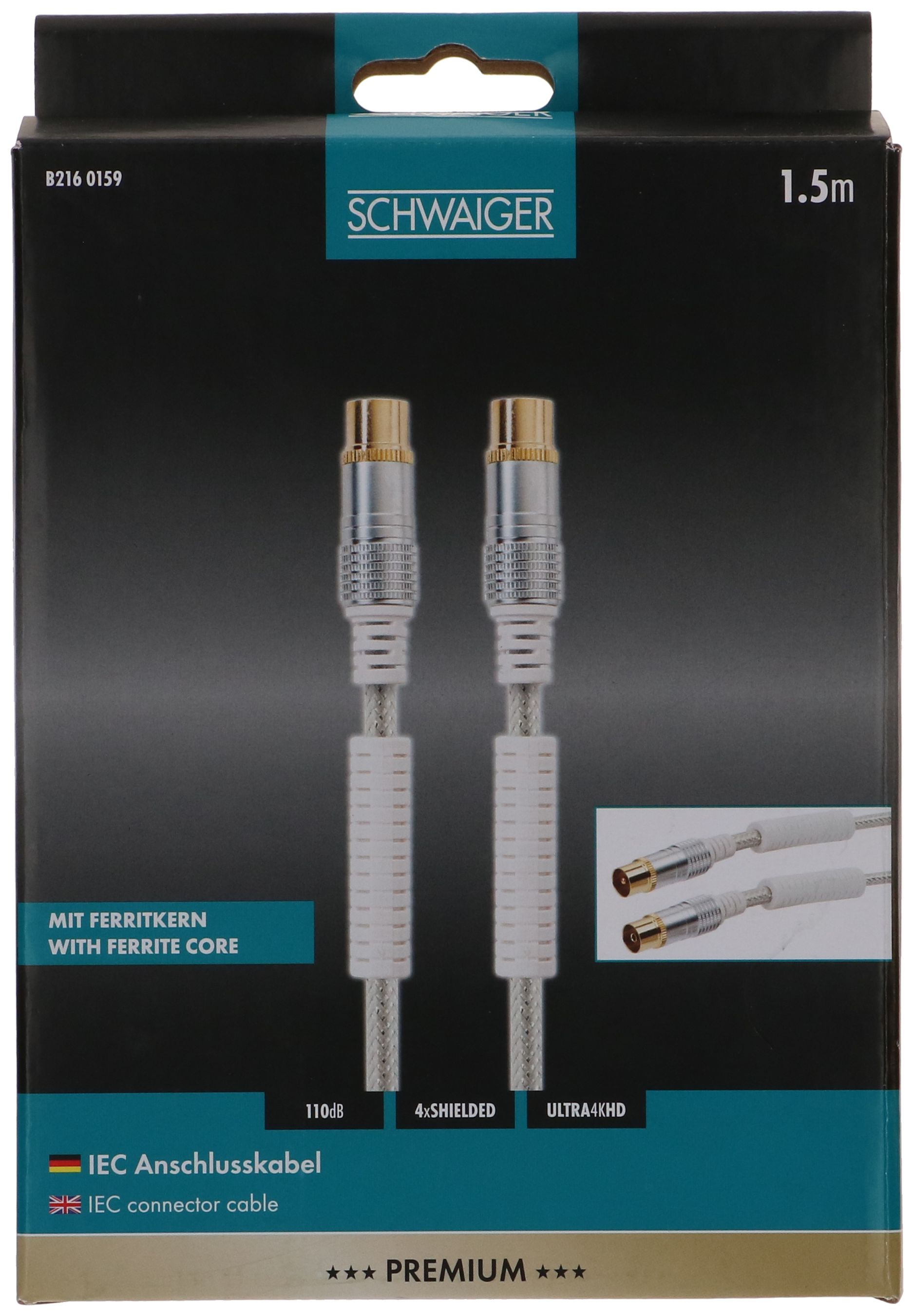 cavo di raccordo IEC 110dB 1.5m trasparente nucleo in ferrite