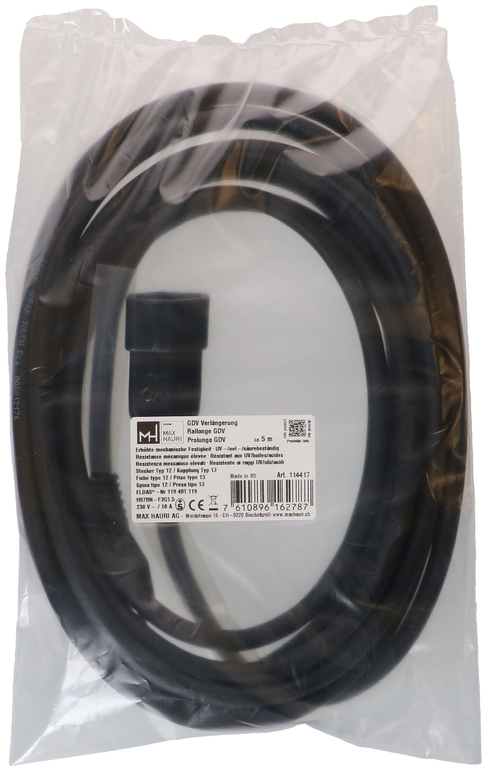 Prolunga GDV H07RN-F3G1.5 5m nero tipo 12 / tipo 13