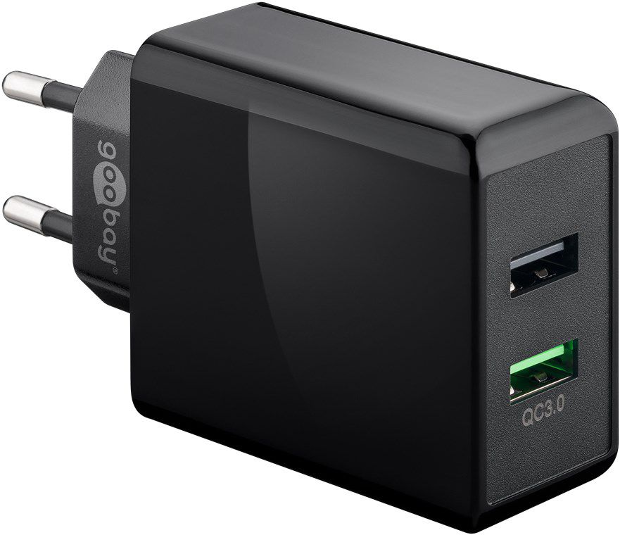 adattatore di ricarica rapida dual USB 2x USB-A QC 28W nero