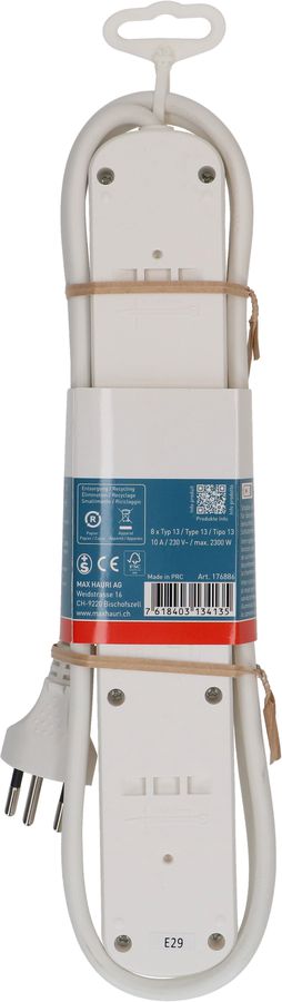 Steckdosenleiste Basic Line 8x Typ 13 ws Schalter 1.5m Green+Fair