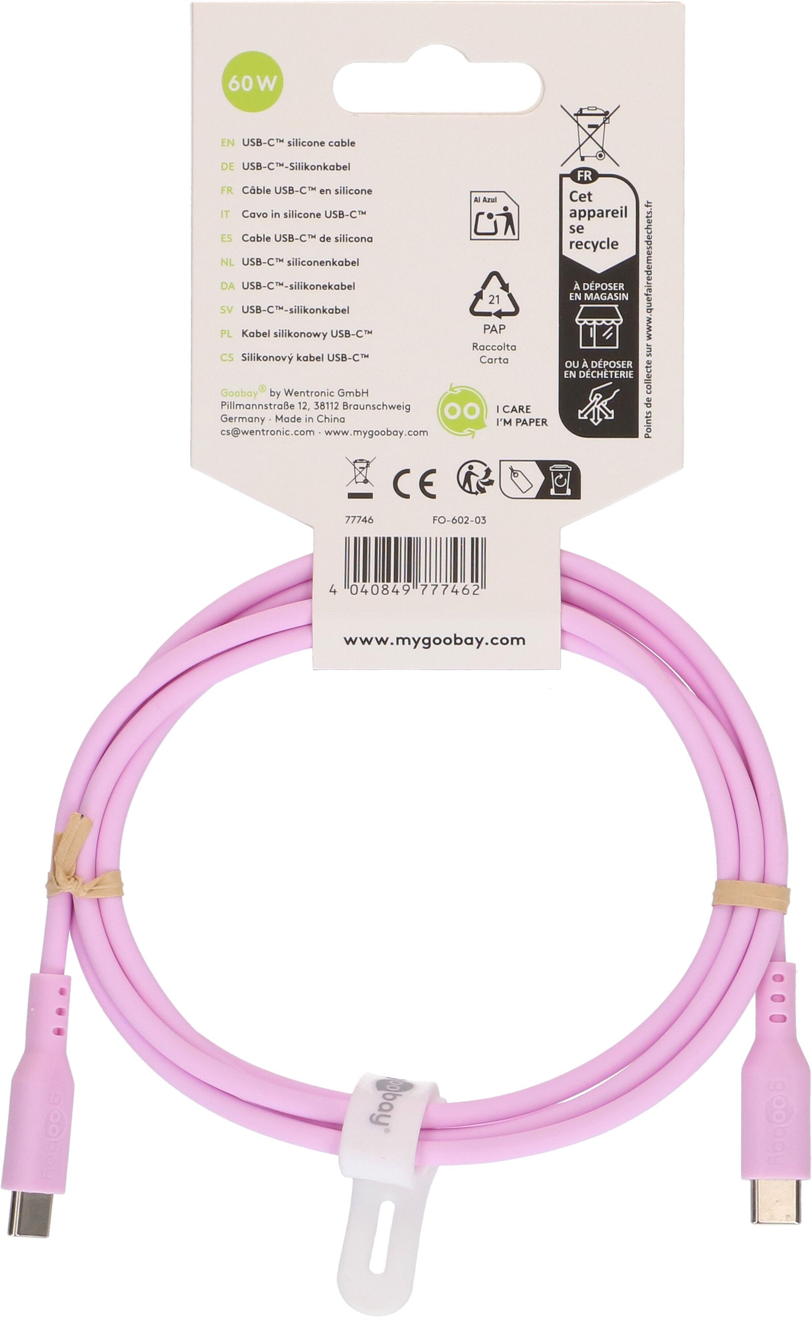 Ladekabel USB-C Silikon 1.5m pink
