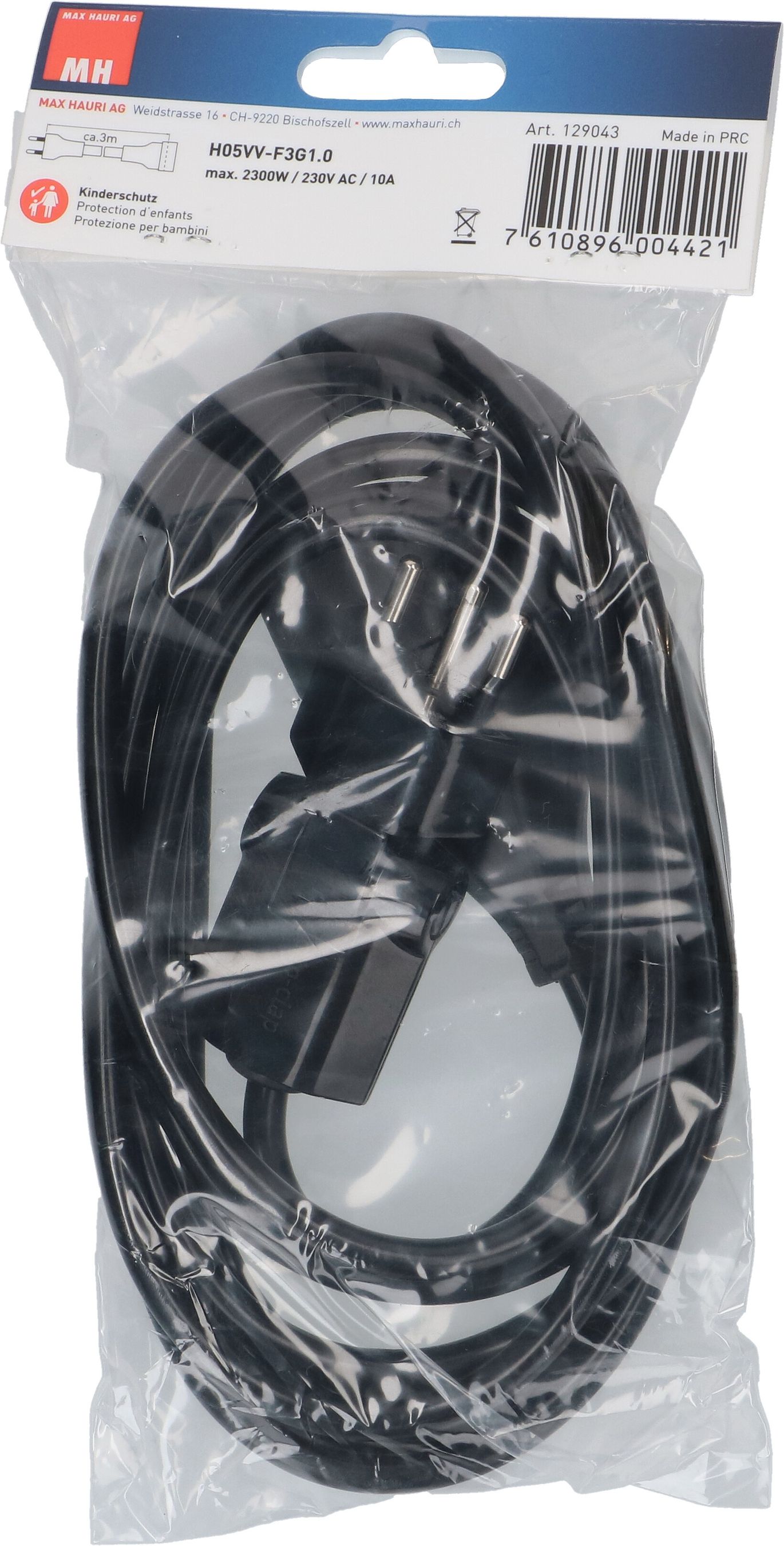 TD-Verlängerung H05VV-F3G1.0 3m sw clip-clap BS Typ 12 / Typ 13