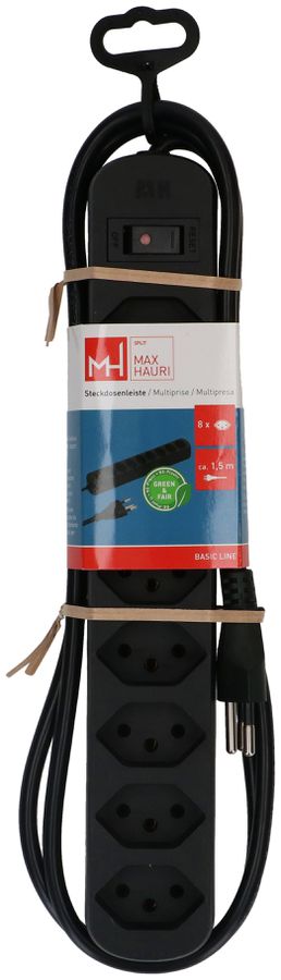 Steckdosenleiste Basic Line 8x Typ 13 sw Schalter 1.5m Green+Fair