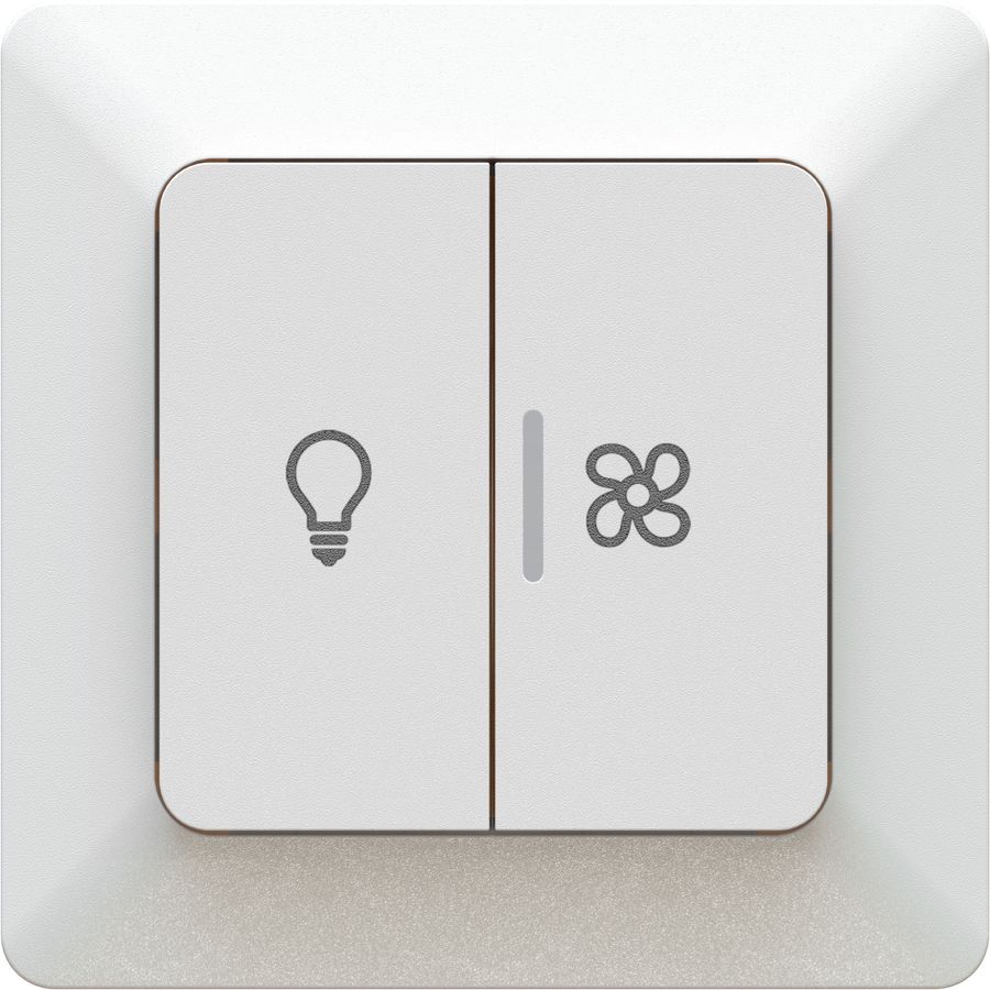 Doppel-Druckschalter Schema 3+3 Licht/Venti AP priamos weiss