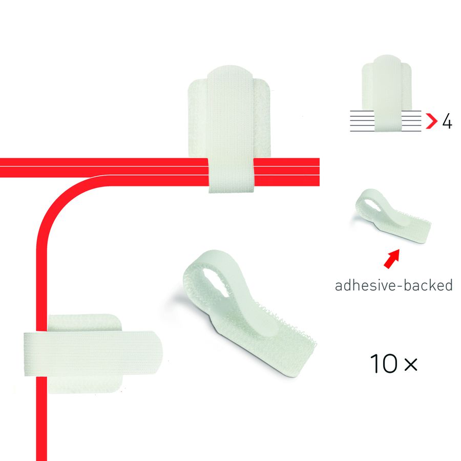 attache-câbles en scratch auto-adhésif blanc / 10 pièces