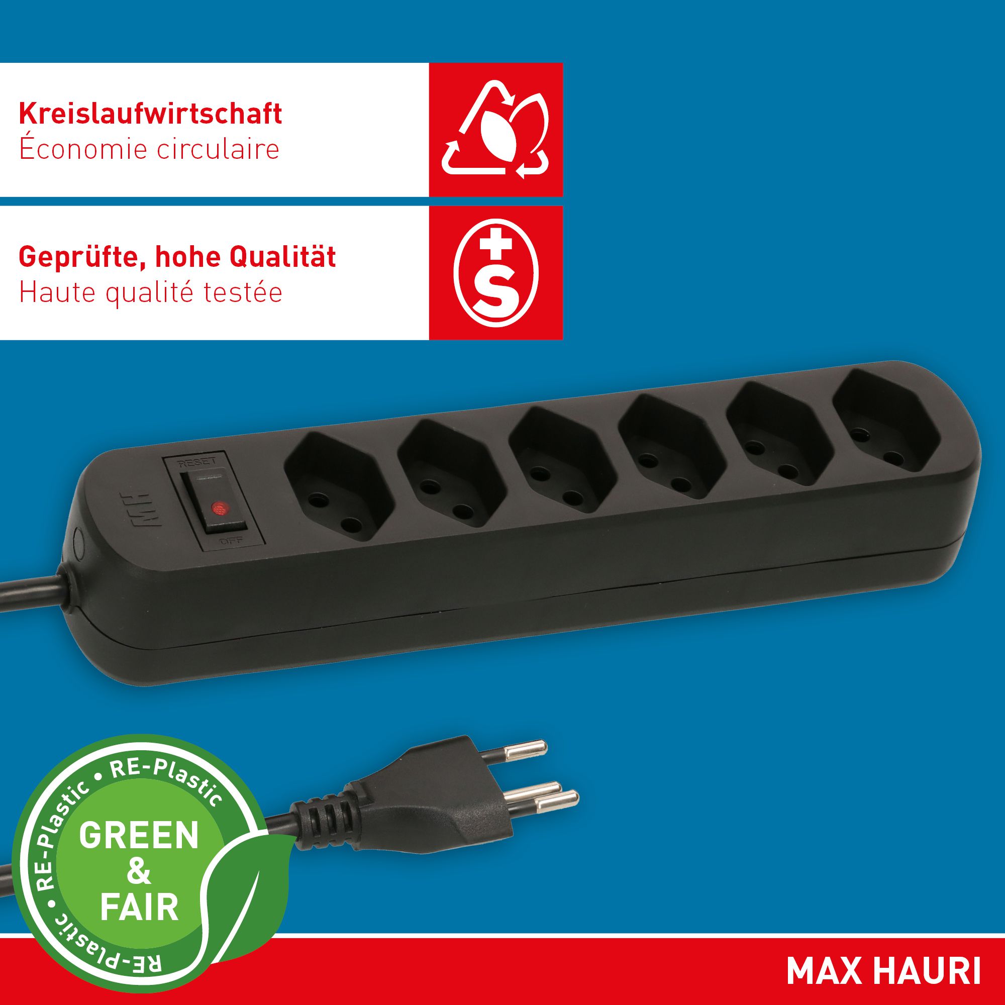 Steckdosenleiste Basic Line 6x Typ 13 sw Schalter 1.5m Green+Fair