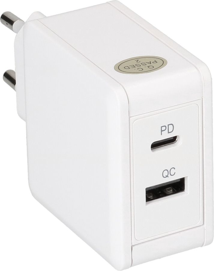 adattatore di ricarica rapida USB 1x USB-C PD 1x USB-A 30W bianco