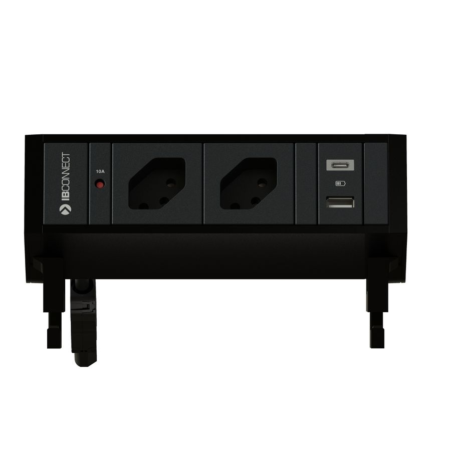 SUPRA bloc multiprise noir 2x type 13 1x USB-A/C +set de montage