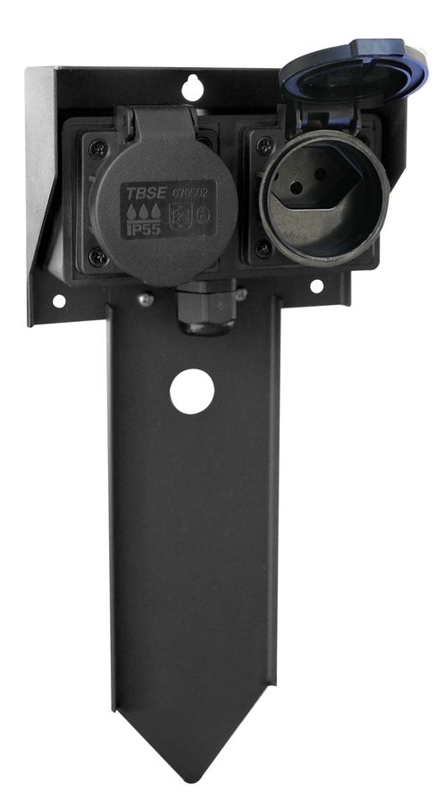prises de jardin 2x type 13 IP55 avec pique amovible noir