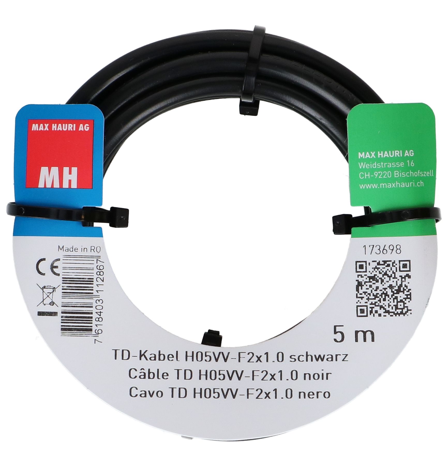 TD-Kabel H05VV-F2X1.0 5m schwarz
