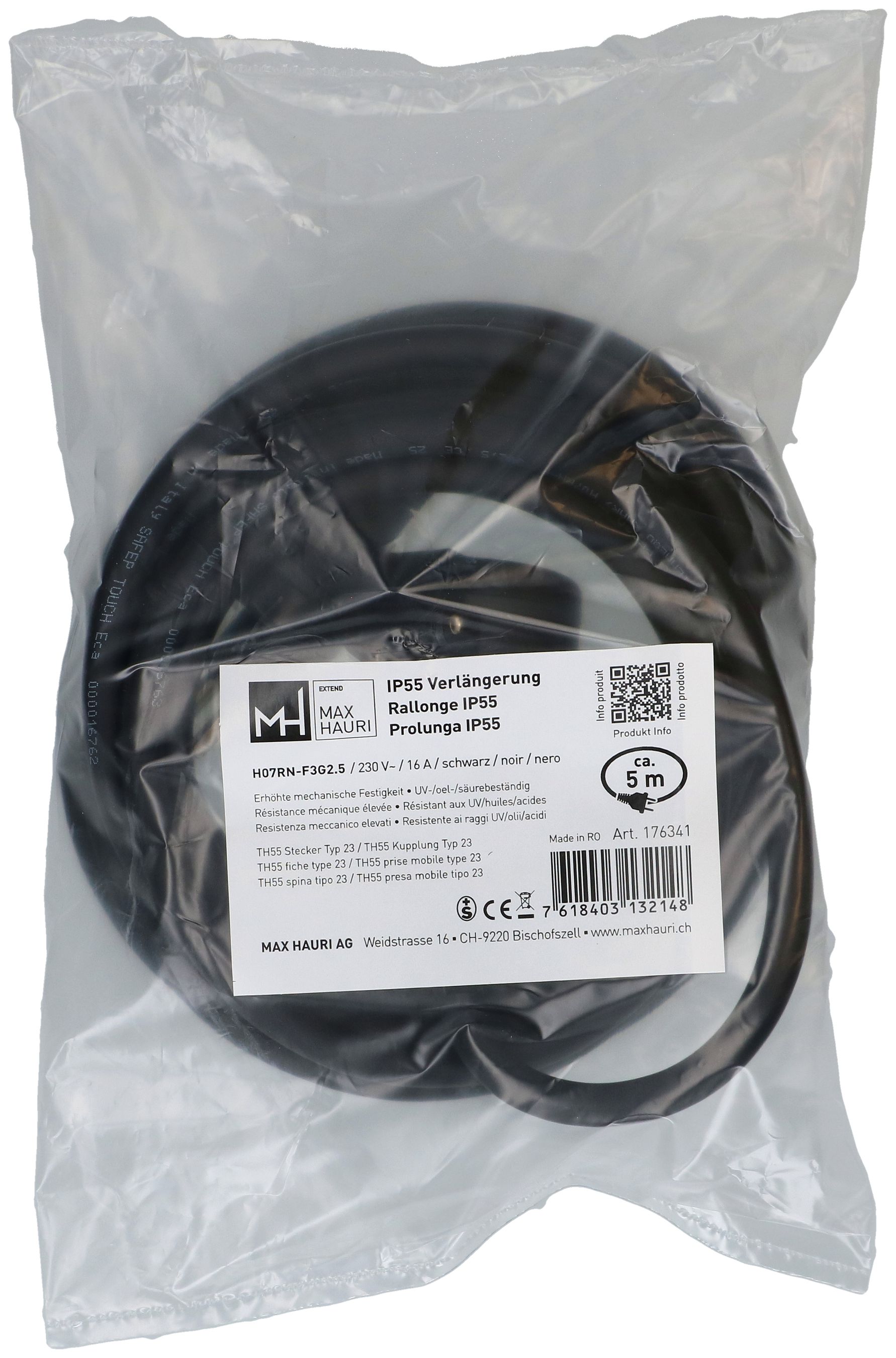 IP55 Verlängerung H07RN-F3G2.5 5m schwarz Typ 23 / Typ 23