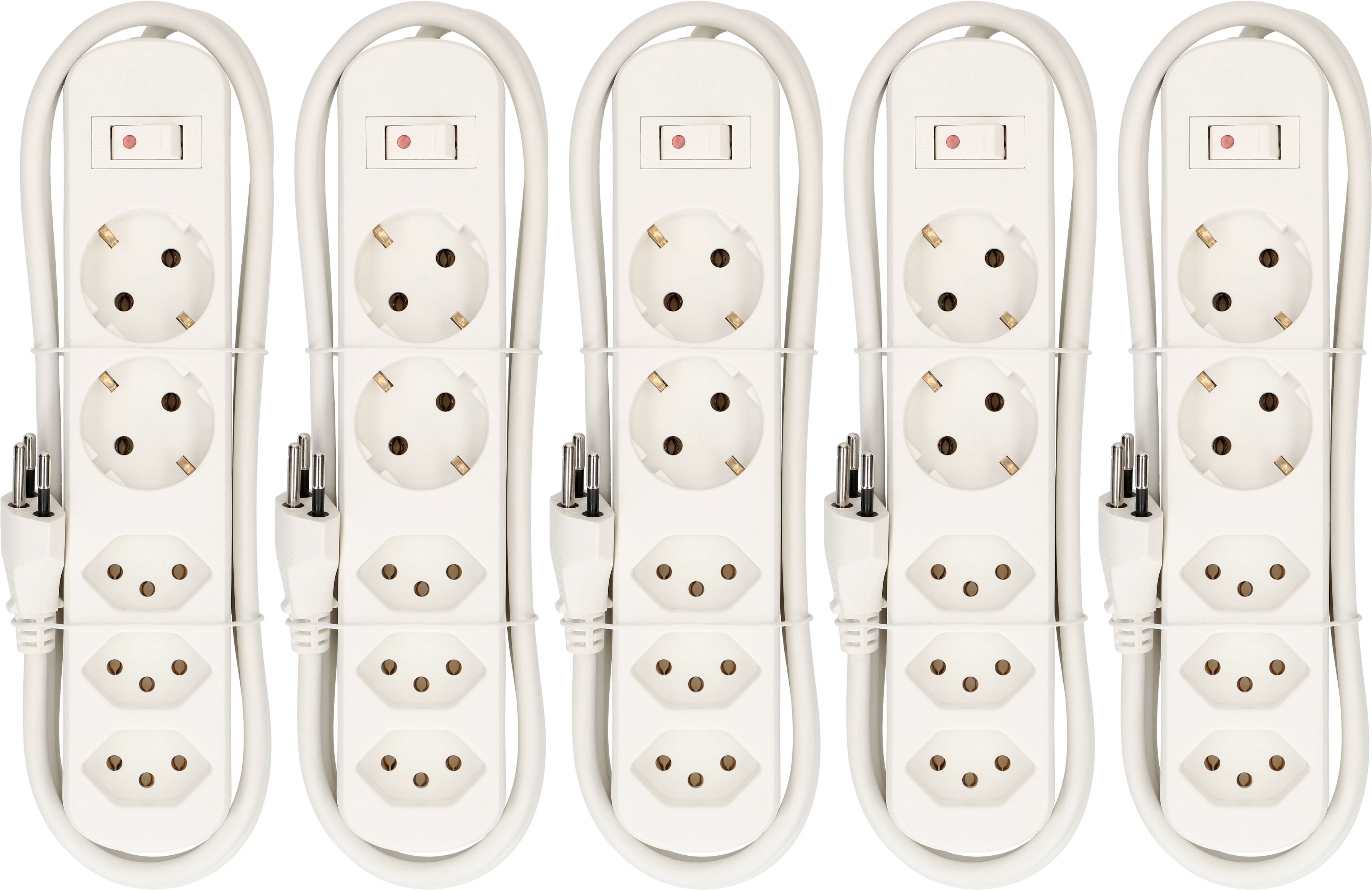 set di 5 multip. Basic Line 3x tipo 13 / 2x Schuko bi inter. 1.5m