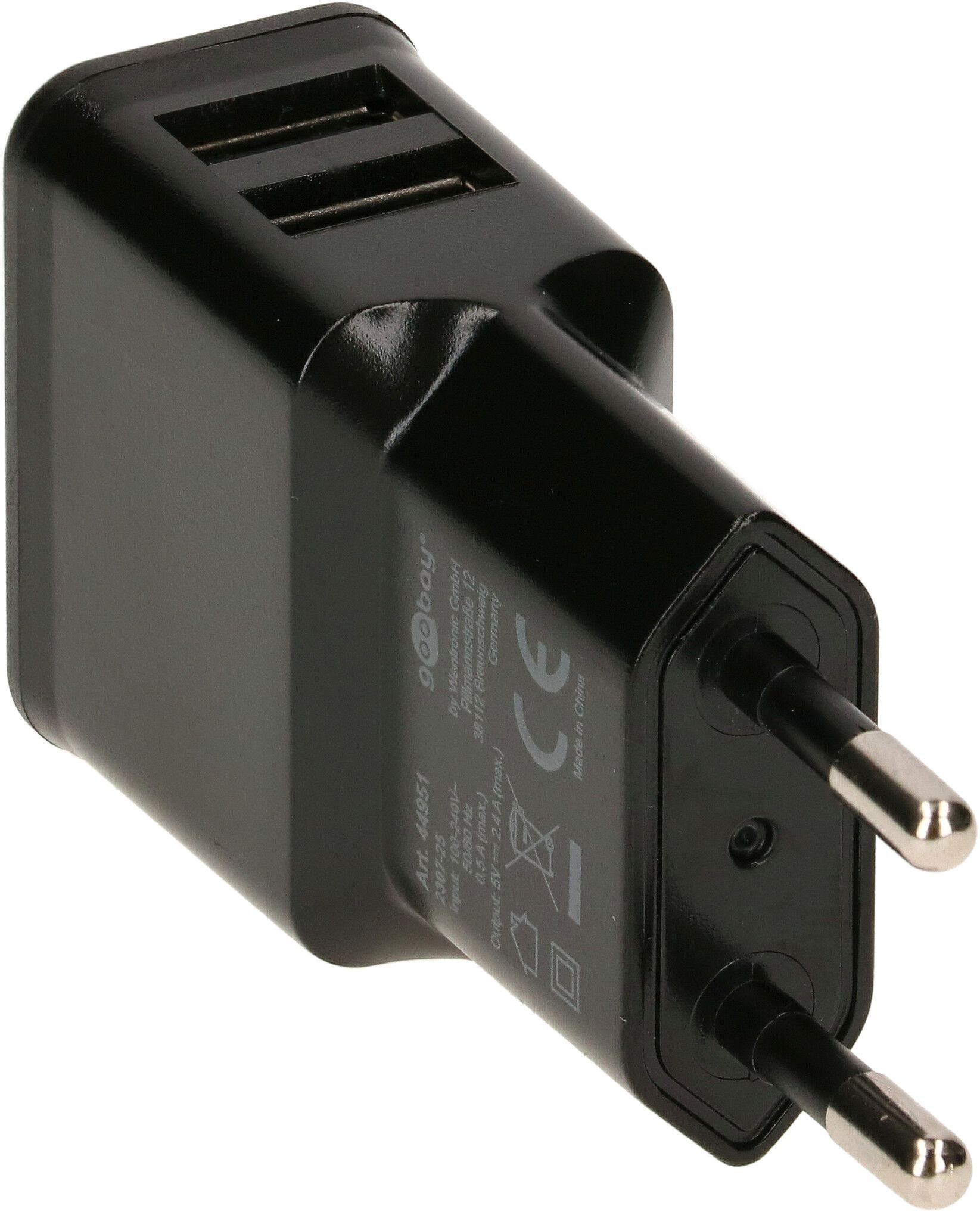 adaptateur de charge USB 2x USB-A 12W noir