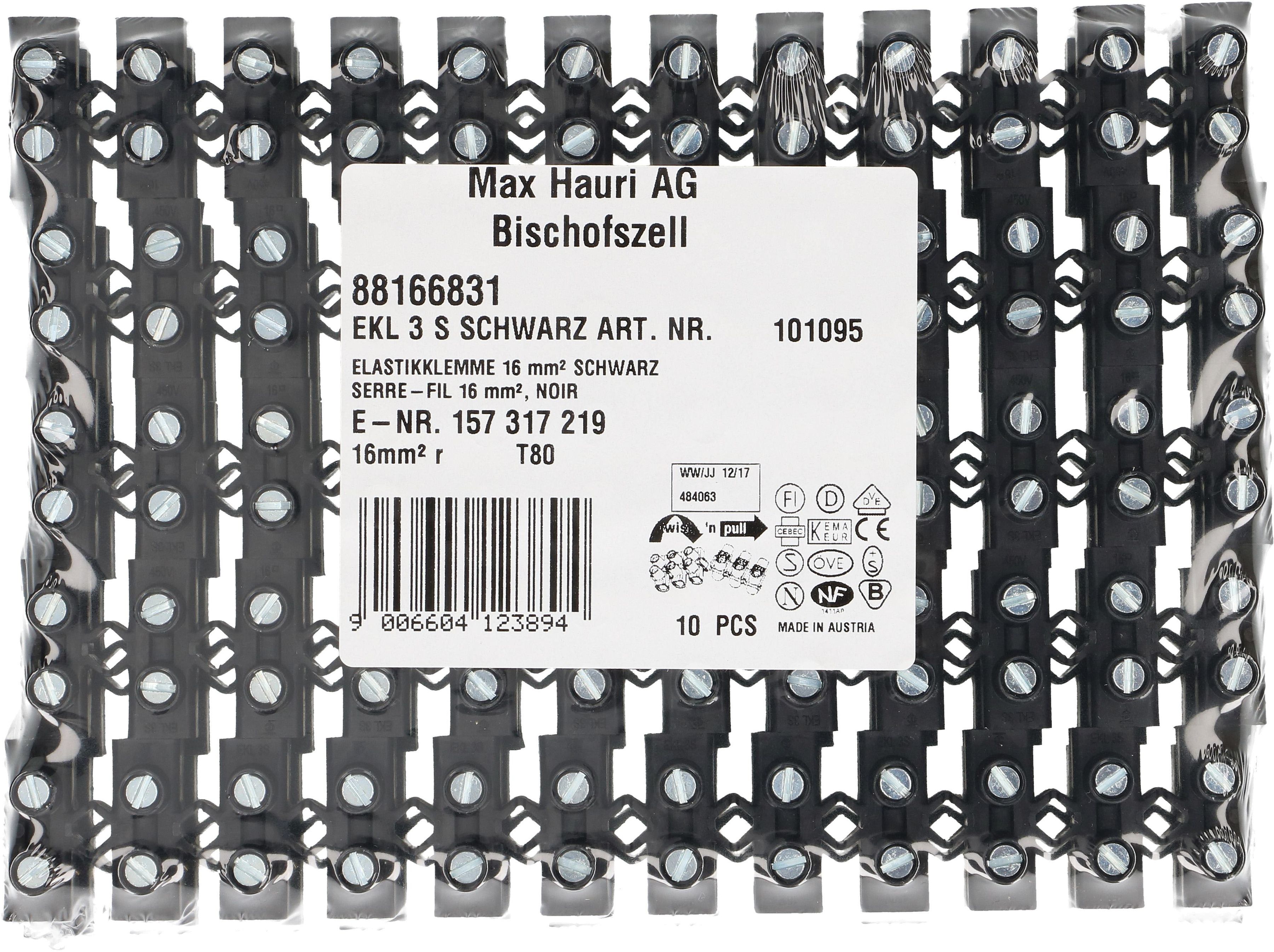 Klemmleiste EKL 3 S, 4-16mm2 12-polig schwarz - MAX HAURI AG