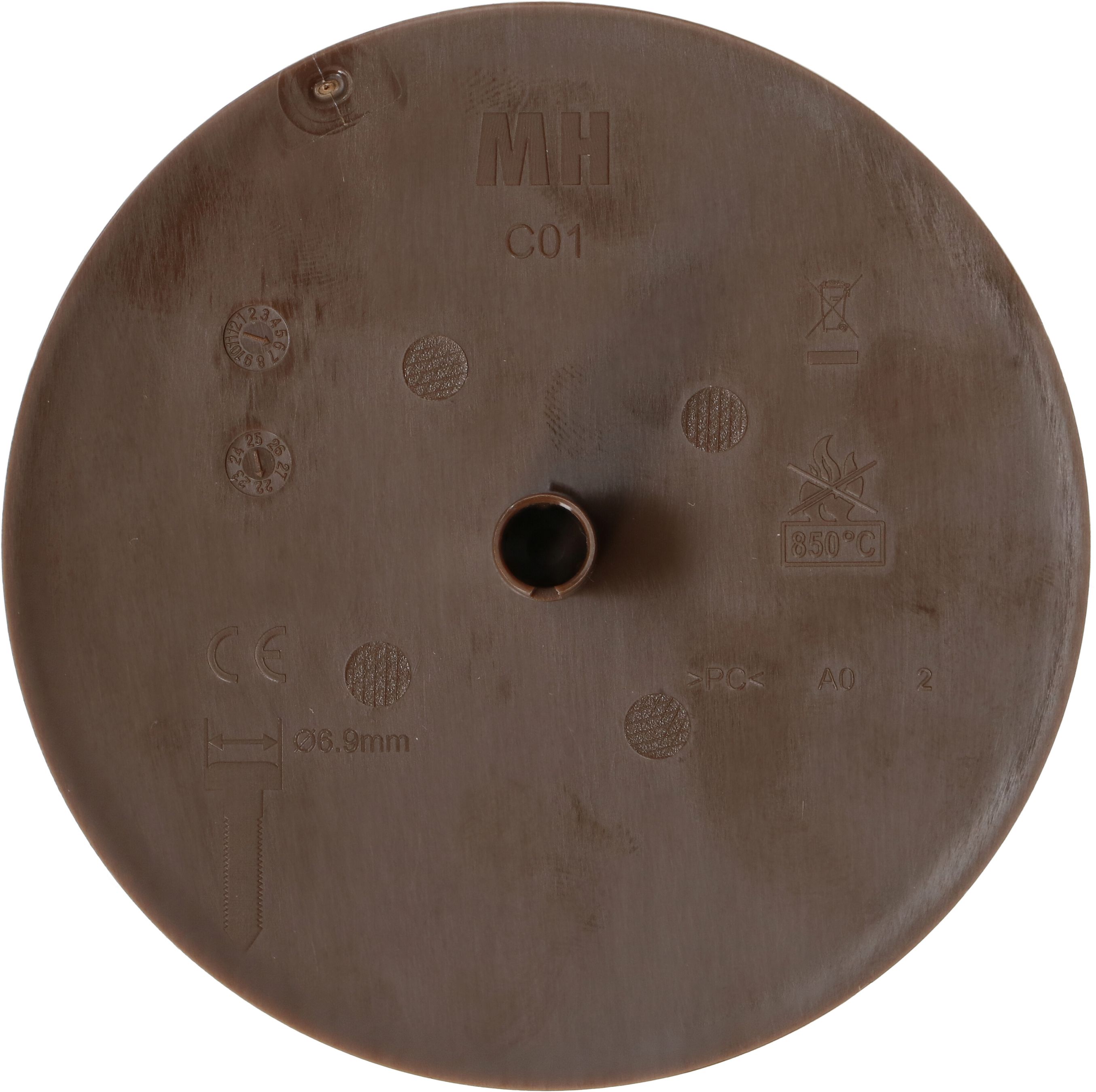 Deckenrosette rund flach Federbügel steckbar braun