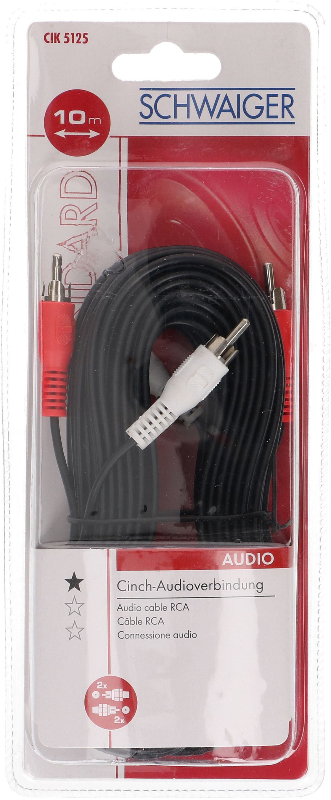 Cinch-Audio-Kabel stereo 10m schwarz