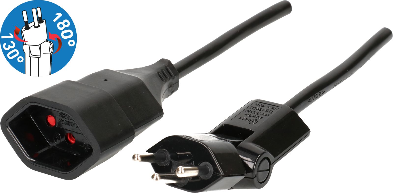 Extension cable cordset H05VV-F3G1.0mm2 black