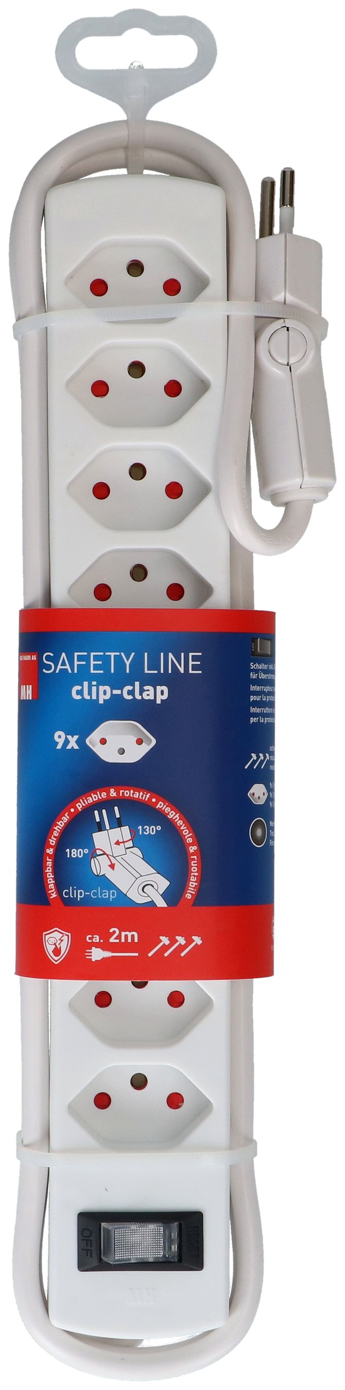 Steckdosenleiste Safety Line 9x Typ 13 BS weiss Schalter 2m cli.