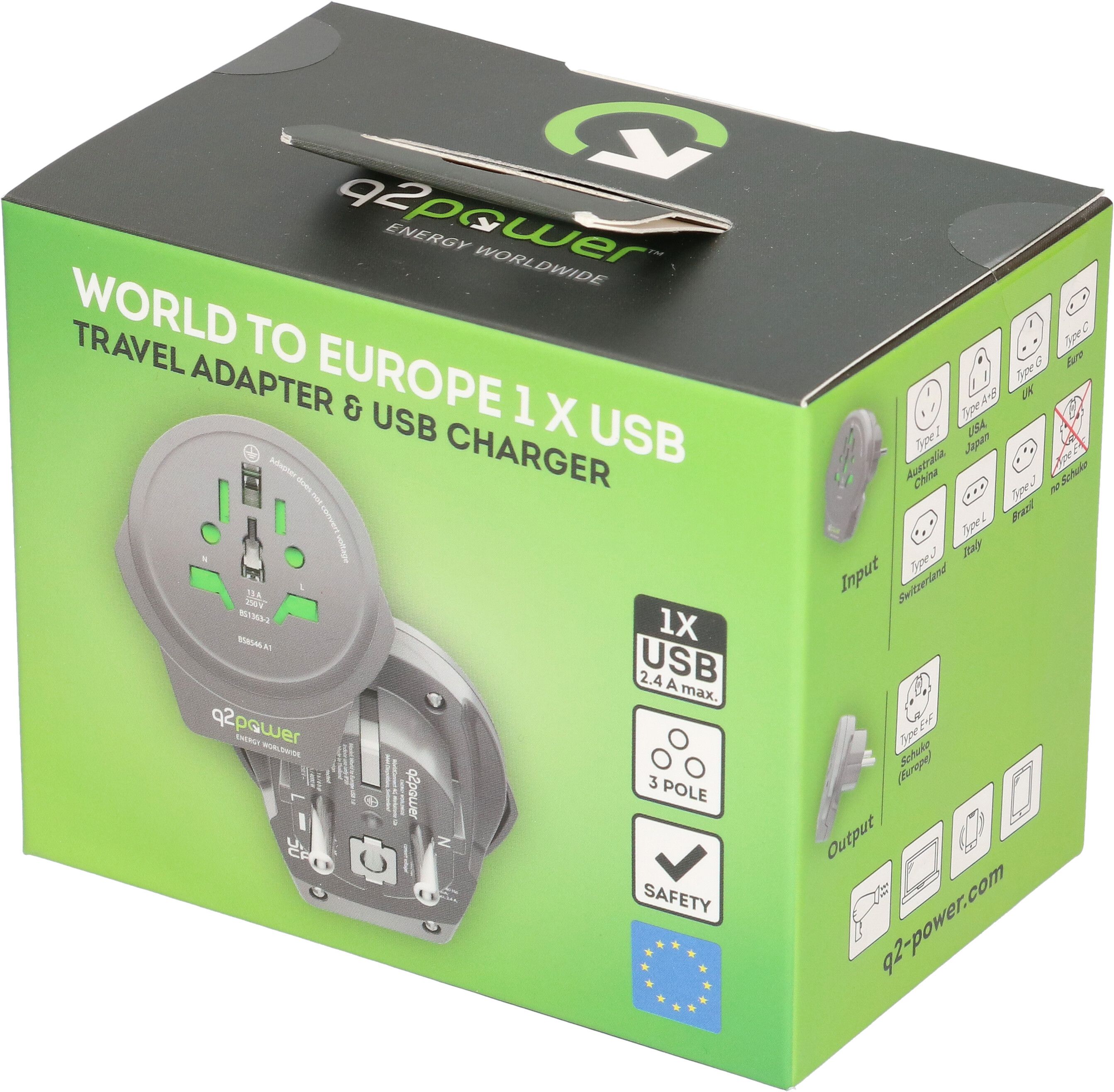 Q2 Power Welt Adapter Schuko - USB-A