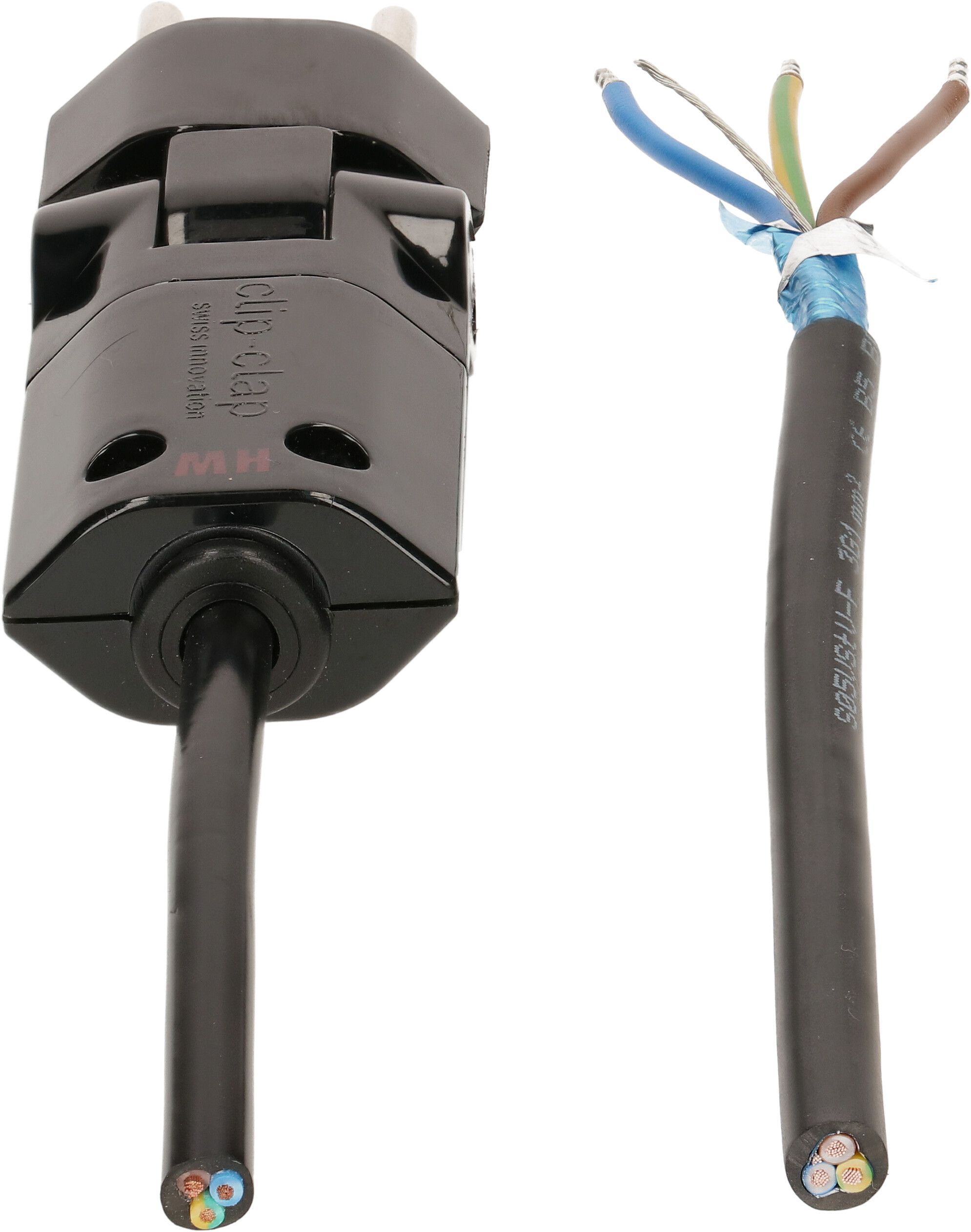 Câble secteur 3G1.0 5m noir blindé avec type 12 clip-clap