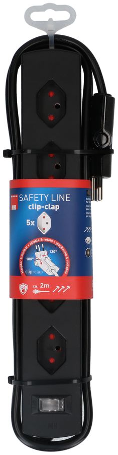 Steckdosenleiste Safety Line 5x Typ 13 90° BS sw Schalter 2m cli.