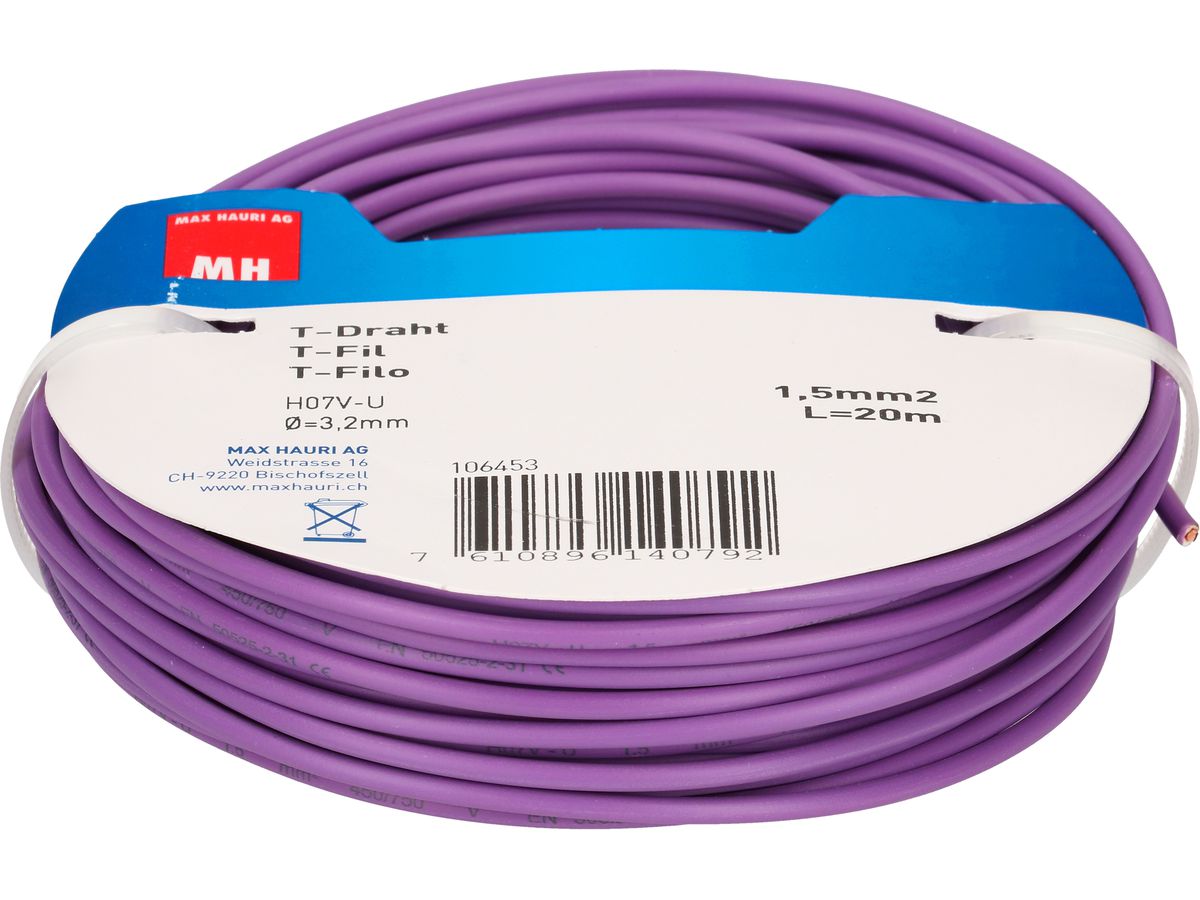 fil en T H07V-U1X1.5 20m violet