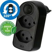 Abzweigstecker ADAPT 2x Typ 13 sw drehbar Schalter Green+Fair