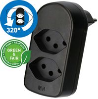 Abzweigstecker ADAPT 2x Typ 13 schwarz drehbar Green+Fair