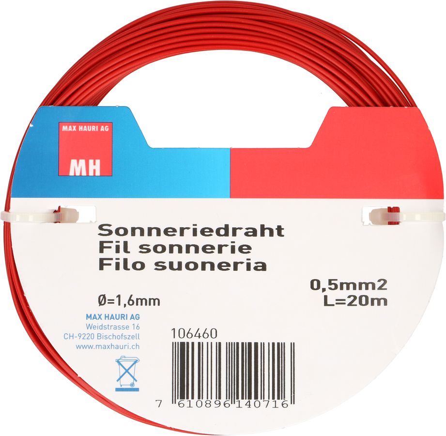 Sonneriedraht 0,5mm2 rot  L=20m