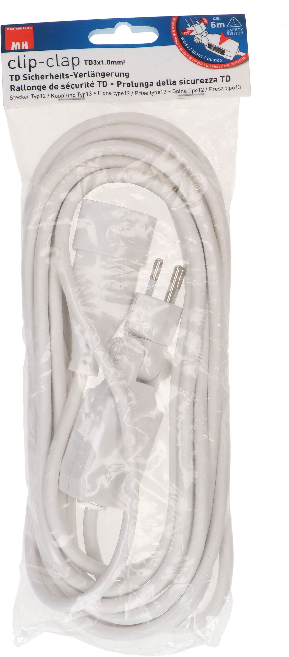 TD-Verlängerung H05VV-F3G1.0 5m ws clip-clap OCP Typ 12 / Typ 13