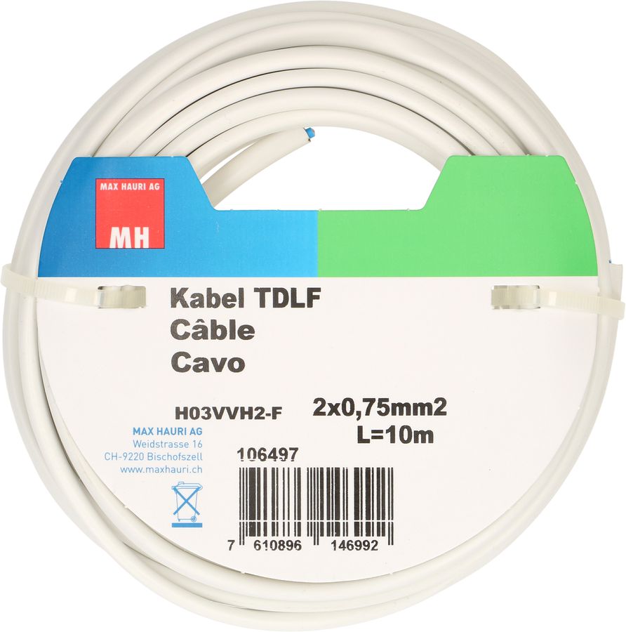 TDLF-Kabel H03VVH2-F2X0.75 10m weiss