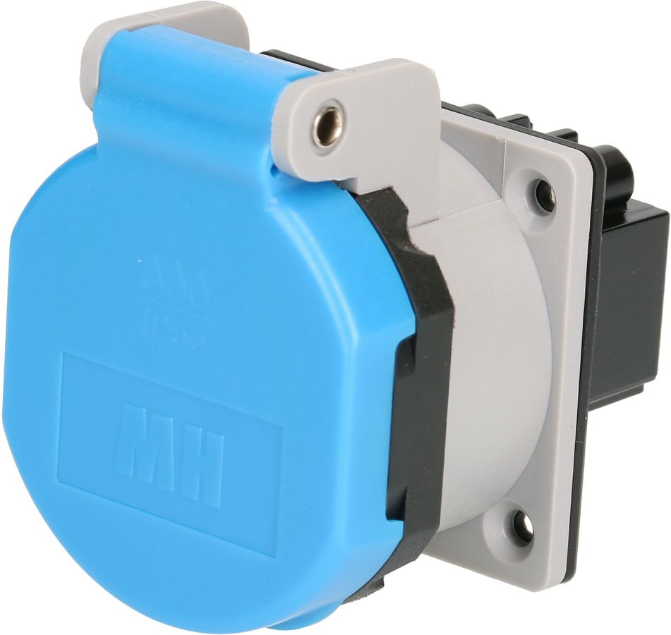 Einbausteckdose 1x Typ 23 L+N+PE Max Hauri IP55 lichtgrau/blau