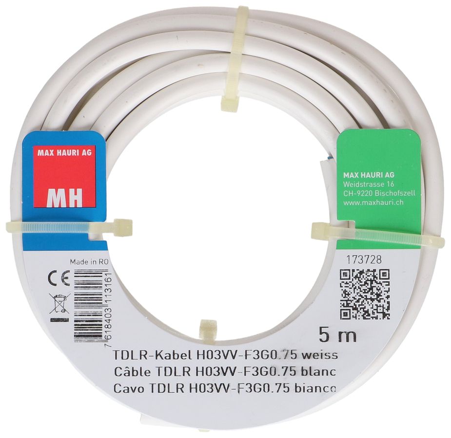 TDLR-Kabel H03VV-F3G0.75 5m weiss