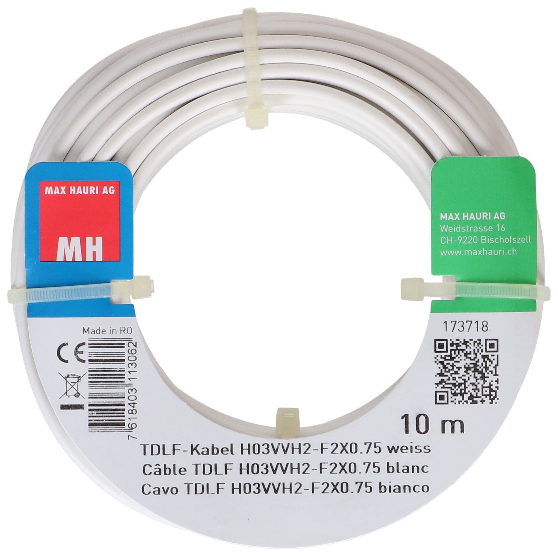TDLF-Kabel H03VVH2-F2X0.75 10m weiss