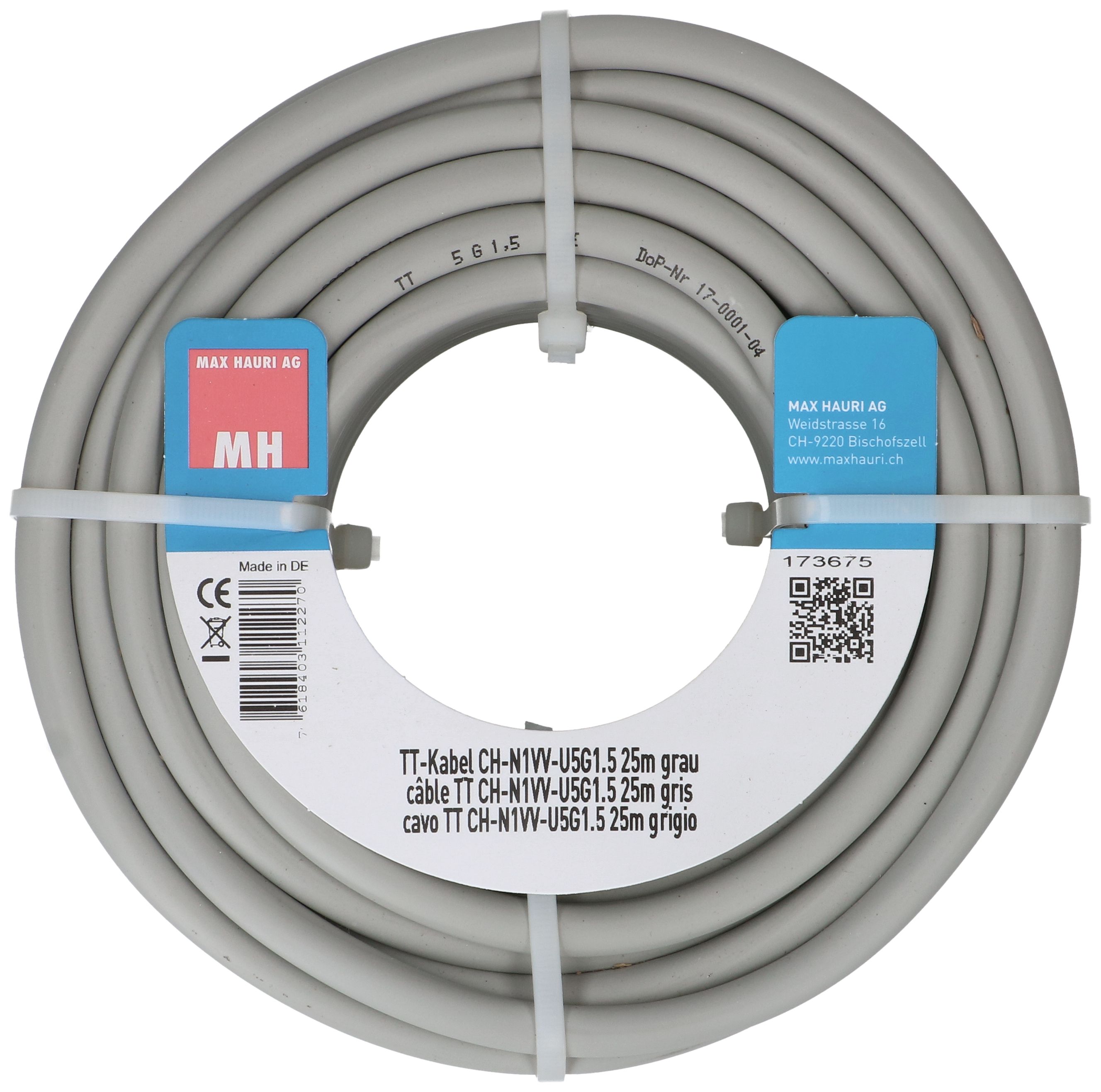 câble TT CH-N1VV-U5G1.5 25m gris