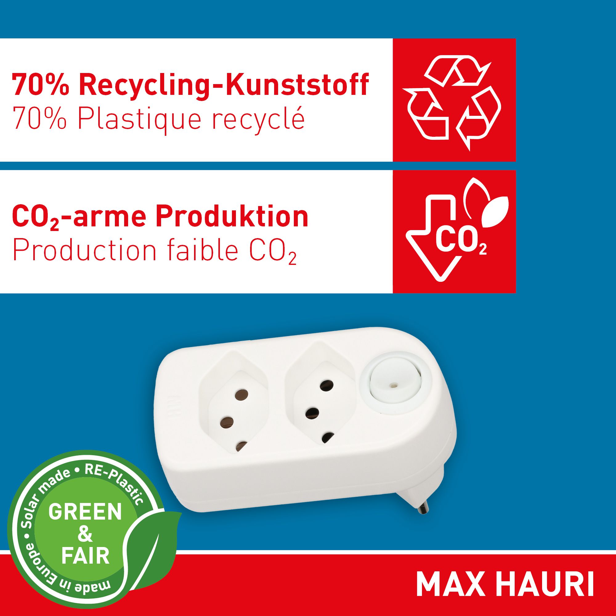 multi adaptateur ADAPT 2x type 13 blanc rotatif inter. Green+Fair