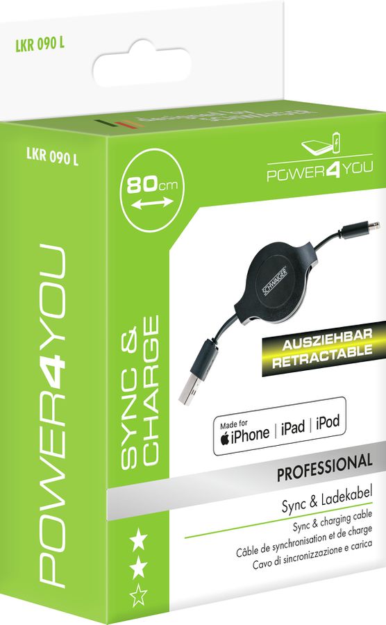 Lightning-Kabel 0.9m schwarz ausziehbar