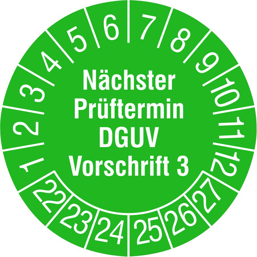 Plaquette de contrôle "Nächster Prüftermin DGUV V3" 2022 vert