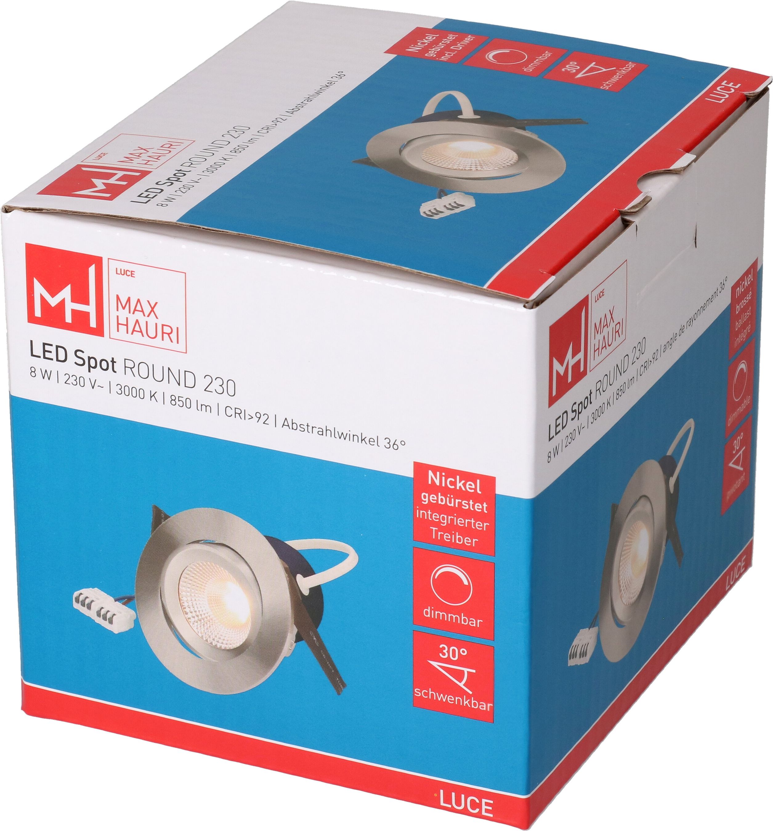 LED-Einbauspot ROUND 230 Ø80 Nickel gebürstet 3000K 850lm 36°