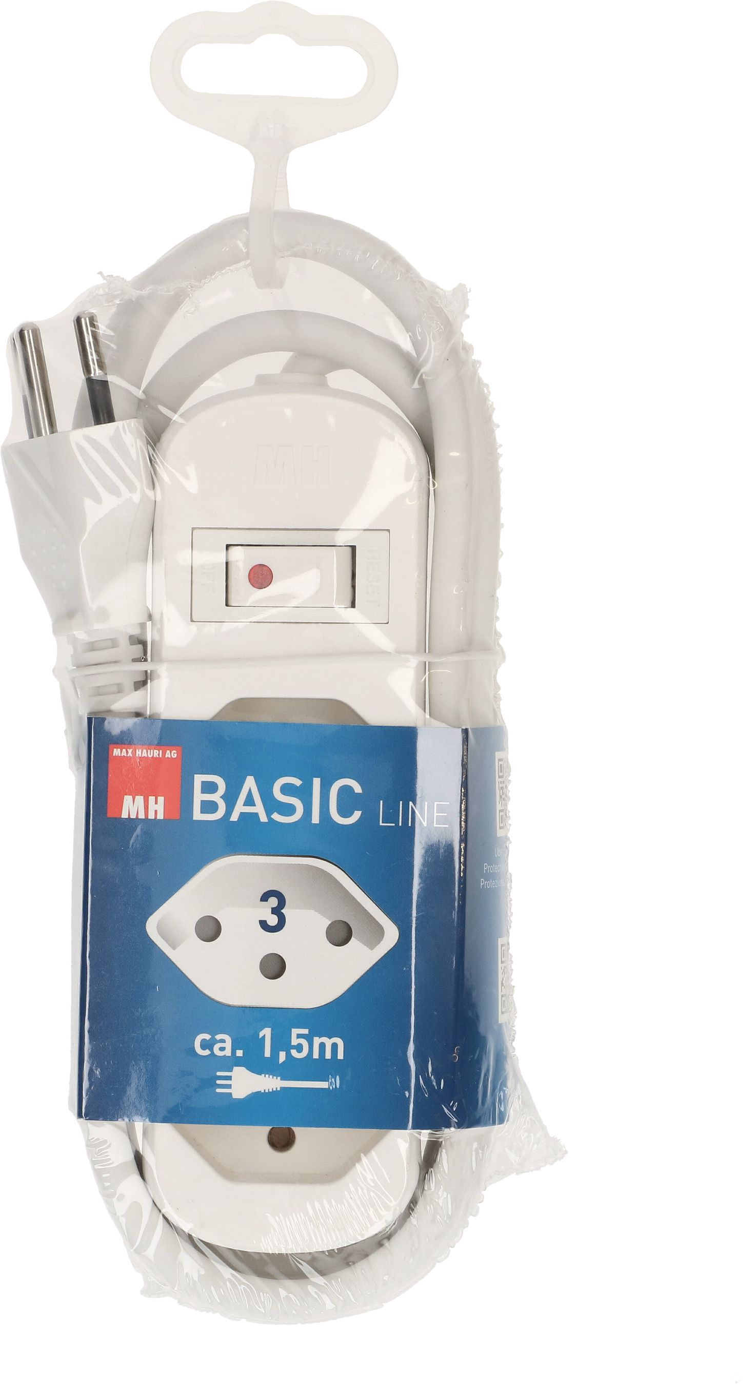 multiprise Basic Line 3x type 13 blanc interrupteur 1.5m