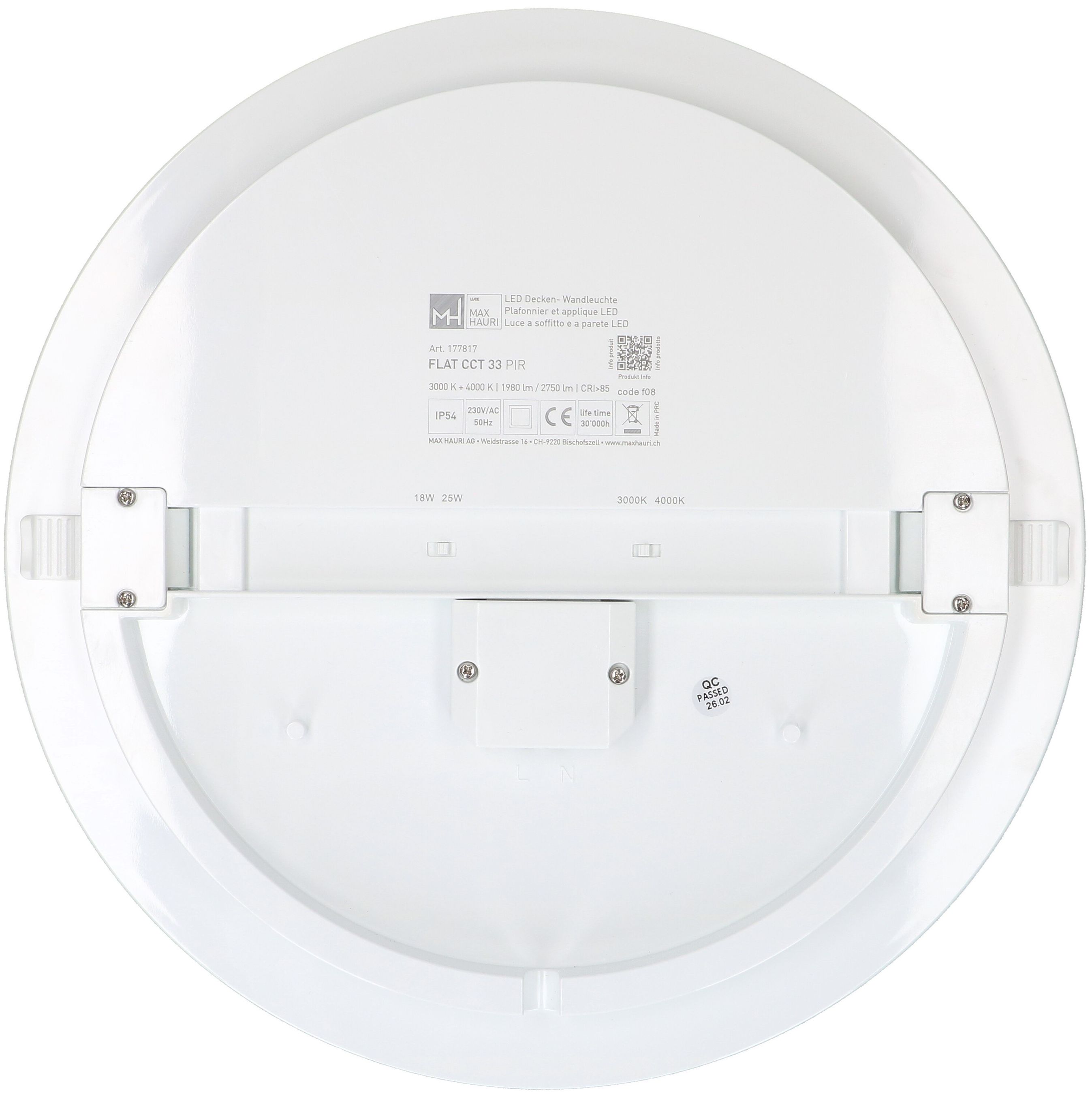 plafonnier FLAT CCT 33 PIR 18/25W 1980/2750lm