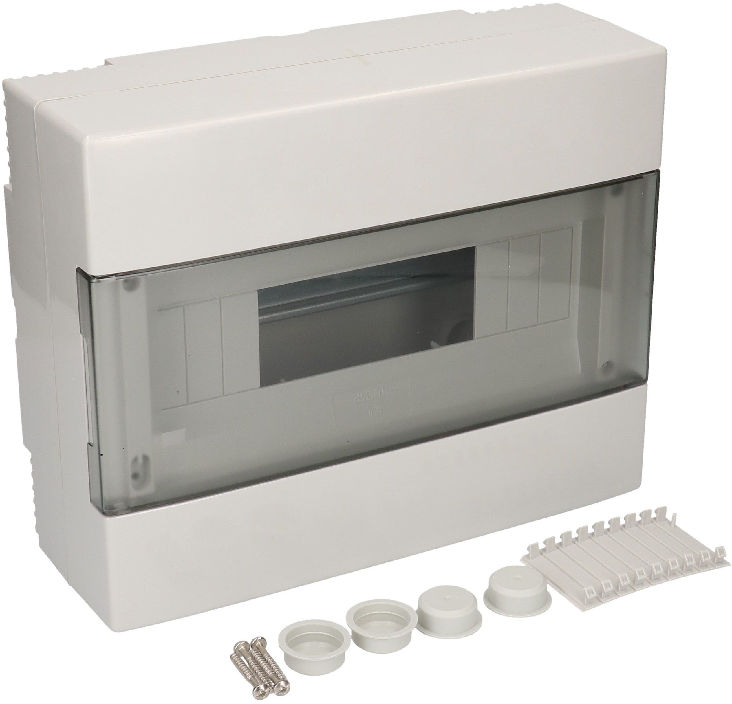 Kleinverteiler AP 1-reihig 12 Module mit Tür grau transpar. IP40