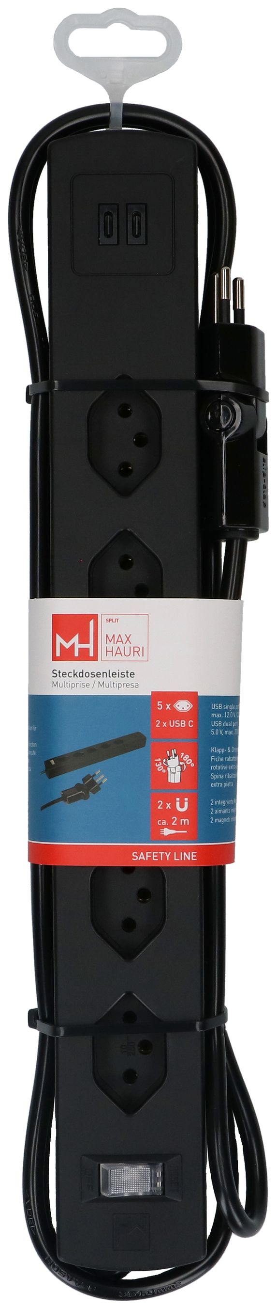 multip. Safety Line 5x type 13 90° nr interr. USB aim. 2m cli.