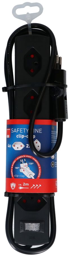 Steckdosenleiste Safety Line 6x Typ 13 2x 90° BS sw Scha. 2m cli.