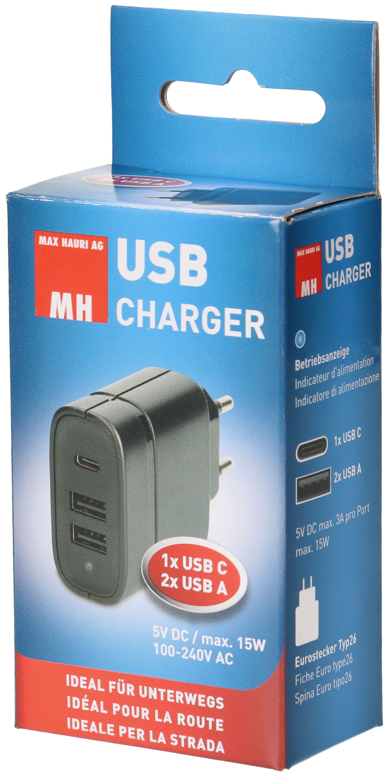 USB Charger 2x USB A und 1x USB C Total 15W