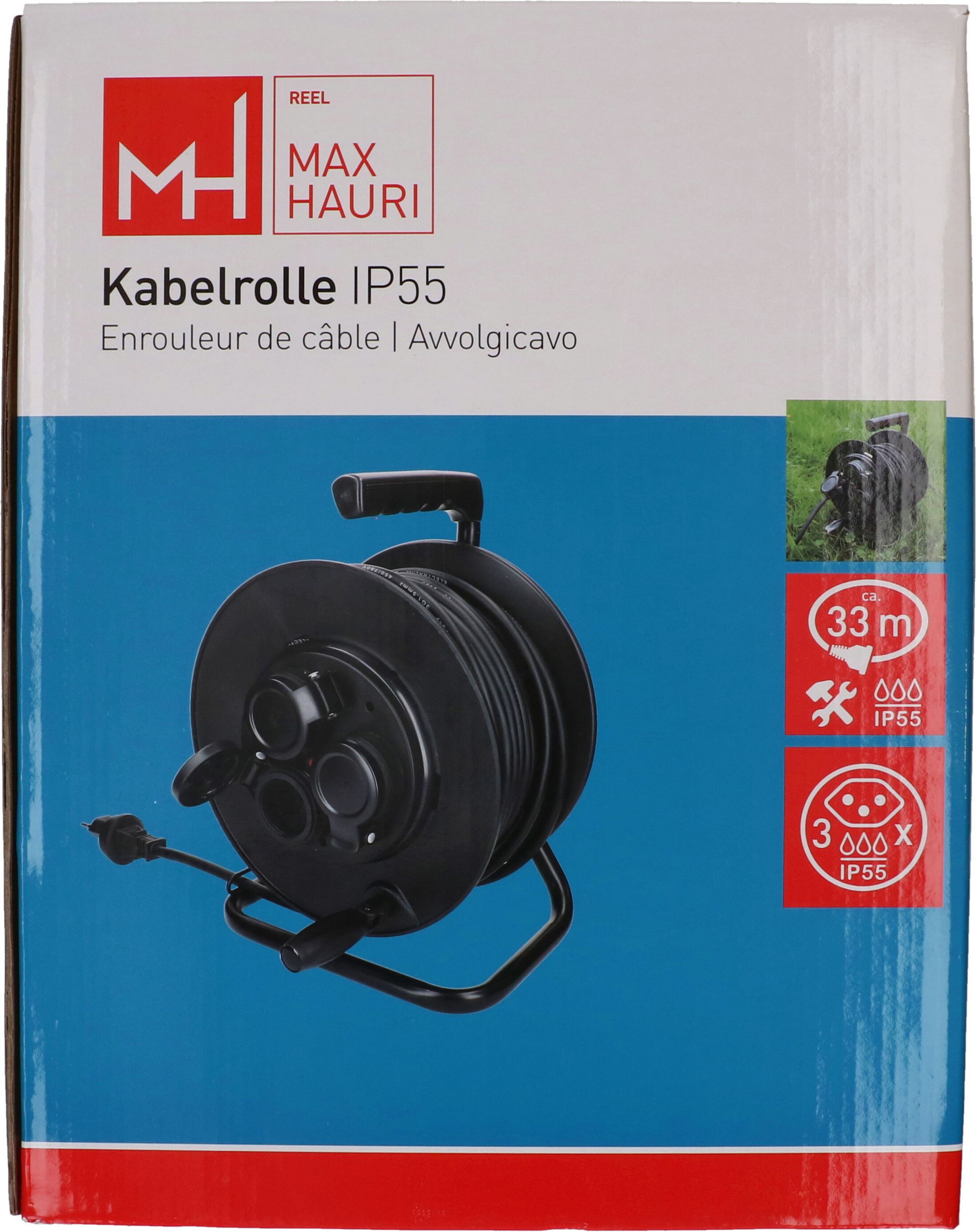 Kabelrolle 3x Typ 13 IP55 33m schwarz