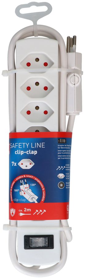 multiprise Safety Line 7x type 13 BS blanc interrupteur 2m cli.