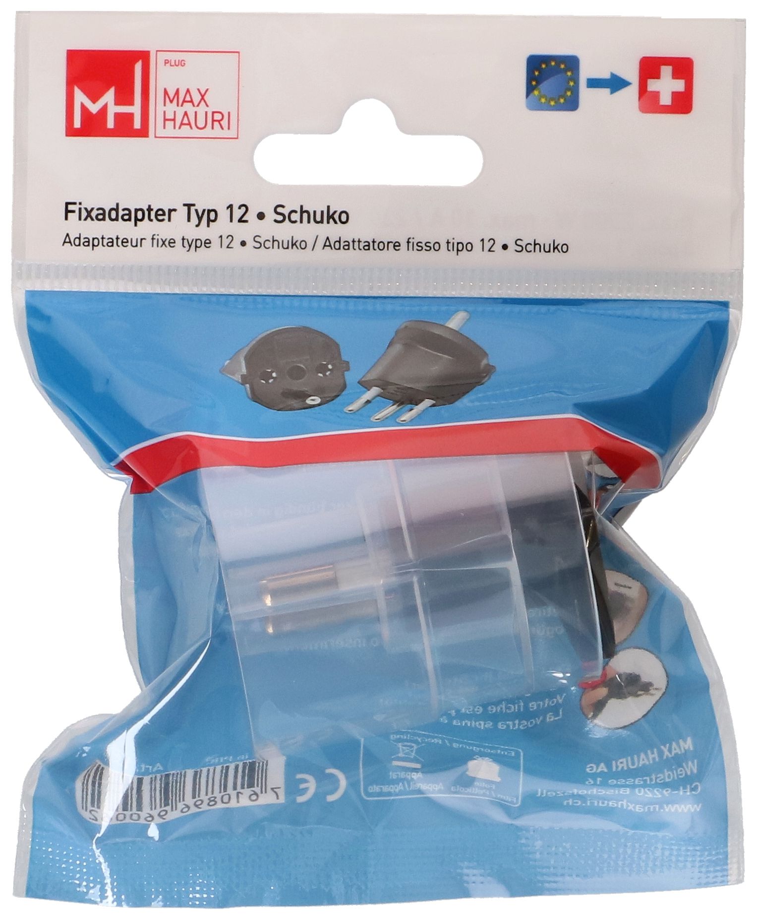 adaptateur fixe type 12 / Schuko CEE 7/7 noir