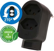 Abzweigstecker ADAPT 2+1x Typ 13 schwarz drehbar Green+Fair