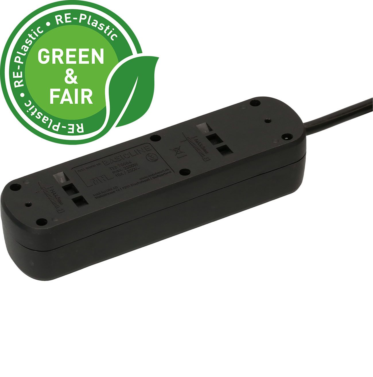 Steckdosenleiste Basic Line 4x Typ 13 sw Schalter 1.5m Green+Fair